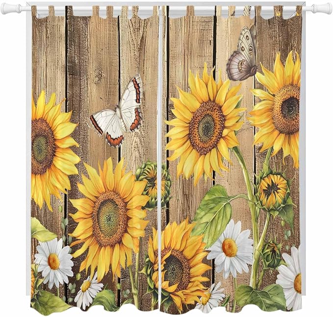 Farmhouse Sunflowers Living Room Curtains 84 Inch Length, Window Curtains Tab by Unknown