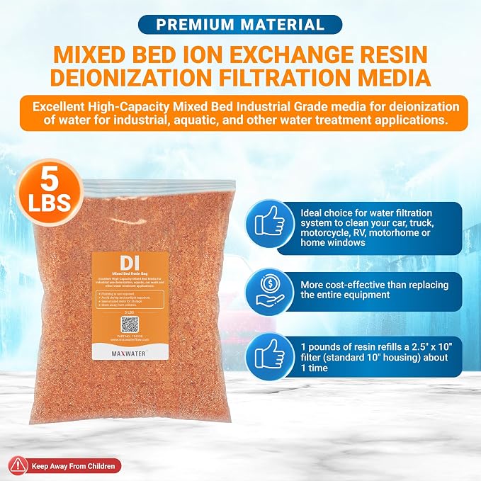 Max Water 5 lbs Mixed Bed Virgin Grade Ion Exchange Deionization DI Resin - Image 2