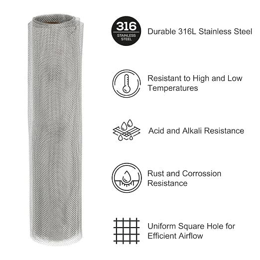 PATIKIL 40" L x 10" W Woven Wire Mesh, 20 Mesh 316L Stainless Steel Air Vent - Image 3