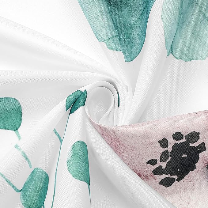 Gibelle Long Shower Curtain 72 x 78, Watercolor Floral Fabric Shower Curtain, Teal Beige Flower Decorative Bathroom Shower Curtain Set