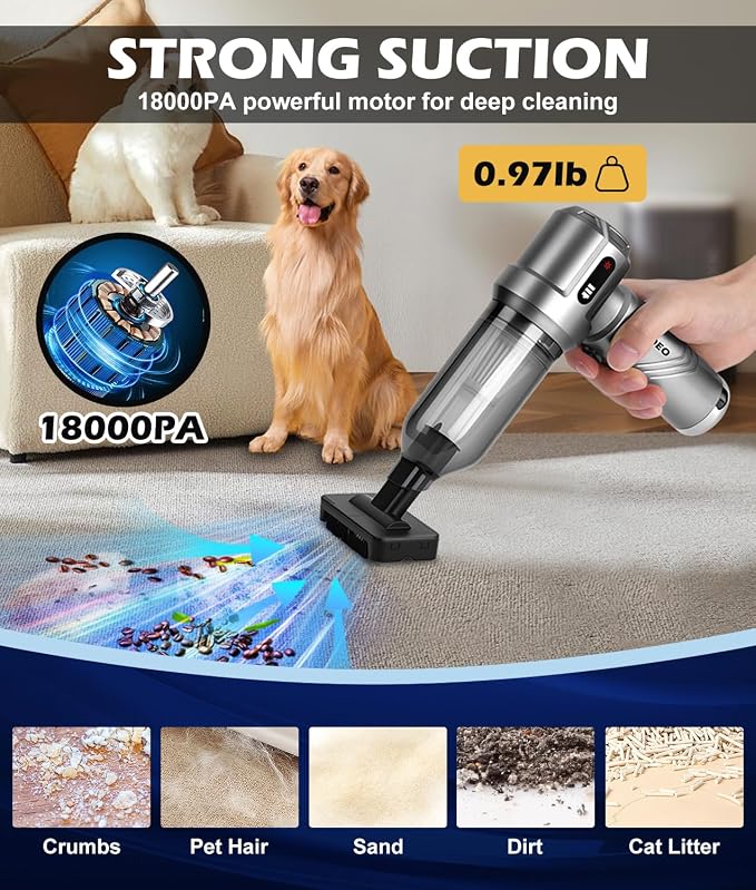 WADEO Car Vacuum Portable Cordless 18000PA, 4-in-1 Handheld Vacuum Cleaner and - Image 5