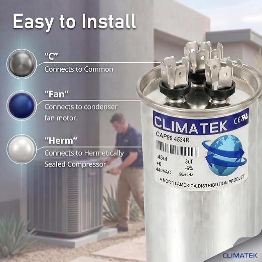 ClimaTek 45 + 3 MFD 370/440 Volt Dual Run Capacitor CAP99-4534R | 45/3 VAC | - Image 3
