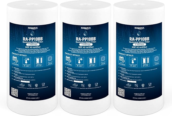 Ronaqua 10" x 4.5" Big Sediment Replacement Water Filter Cartridge, 1 Micron by Ronaqua