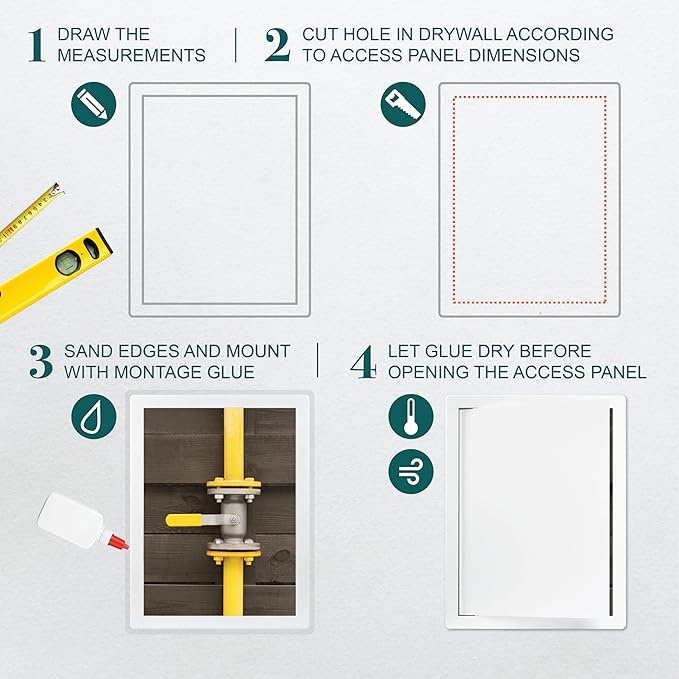 12" x 16" White Plastic Access Panel. Service Shaft Door Panel. Plumbing, Electricity, Heating, Alarm Wall Access Panel for Drywall. Bathroom Services Access Hole Cover. (12" x 16")