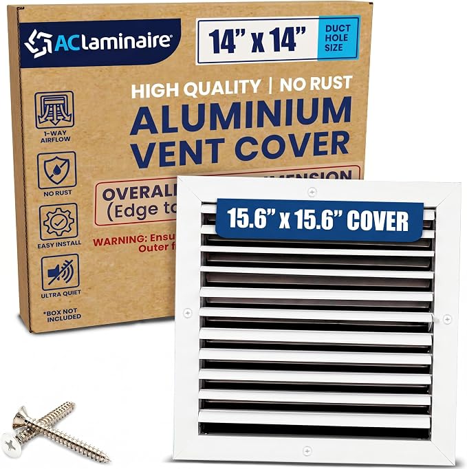 14x14 Aluminum 1-Way Air Flow Vent Cover Wall or Ceiling – Quiet HVAC Wall by ACLAMINAIRE