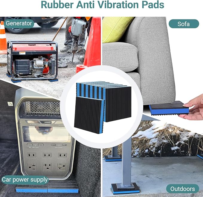 8 Pack Heavy Duty Anti Vibration Pads 4" x 4" x 7/8" – Ribbed Rubber Mats - Image 4