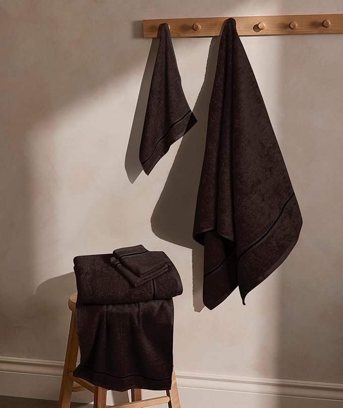 MyOwn Ultra Soft 6 Pack Cotton Towel Set, Contains 2 Bath Towels 28x55 inch, 2 Hand Towels 16x24 inch & 2 Wash Coths 12x12 inch, Ideal Everyday use, Compact & Lightweight - Chocolate Brown