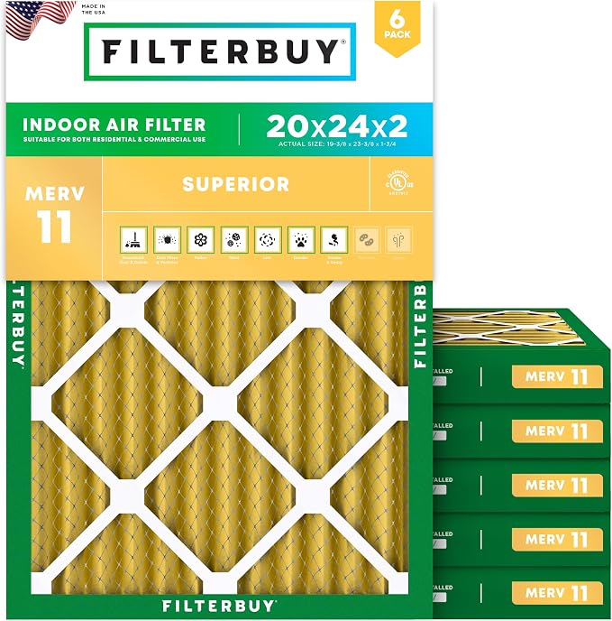 Filterbuy 20x24x2 Air Filter MERV 11 Superior Pet & Allergy Defense, by Filterbuy