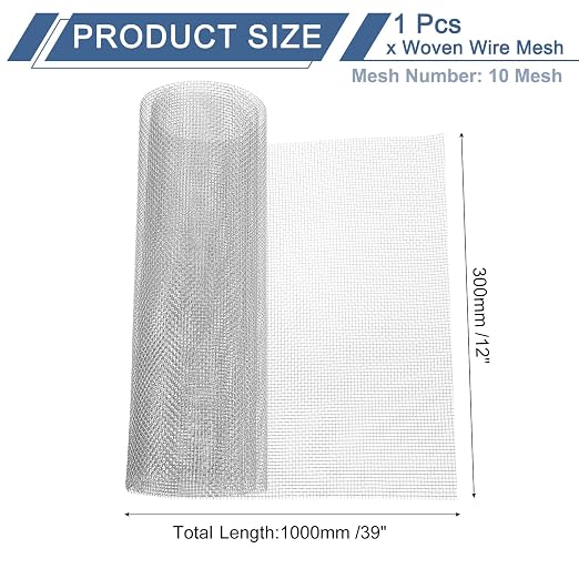 uxcell 10 Mesh 39" x 12" Woven Wire Mesh, 304 Stainless Steel Air Vent Filter - Image 2