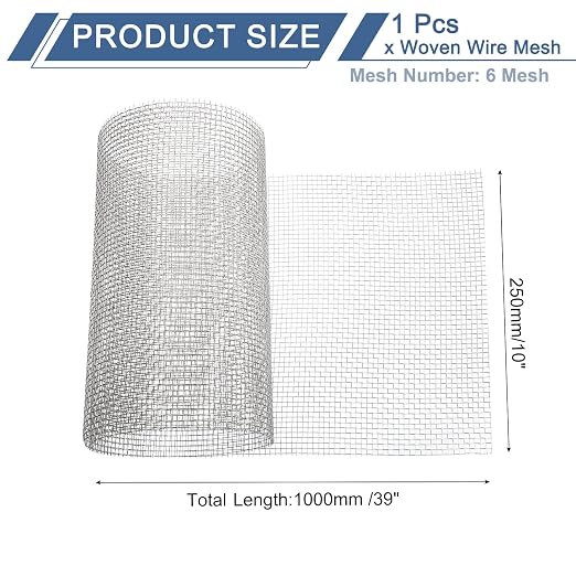 uxcell 6 Mesh 39" x 10" Woven Wire Mesh, 316 Stainless Steel Air Vent Filter - Image 2