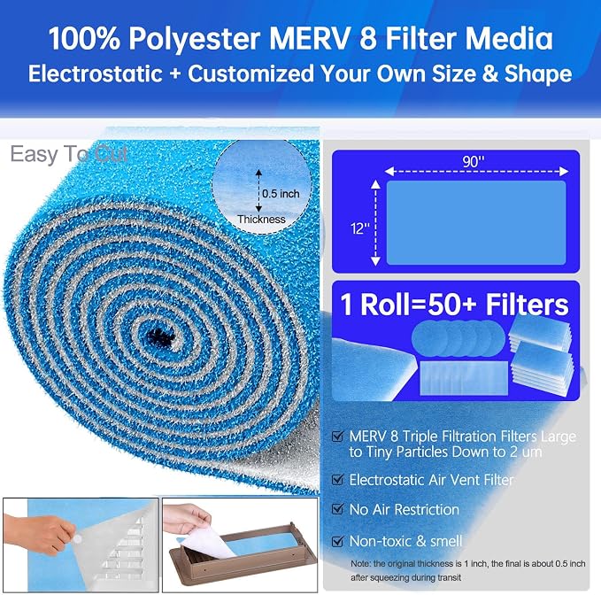 12x90 inches Air Vent Filters, Cut to Size MERV 8 Electrostatic Floor Vent - Image 2