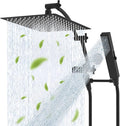 Hibbent All Metal CUPC Certified 12'' Rainfall Shower Head, Dual Shower Head Combo, High Pressure Handheld 4 Sprays Shower Wand, 16'' Adjustable Extension Arm, 71'' Hose, Shower Holder, Matte Black