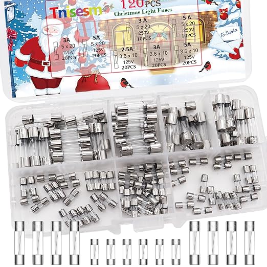 Tnisesm 120 Pcs Fast Blow Glass Fuses Assortment Kit 125V- 3A, 5A 5 x 20mm by Tnisesm