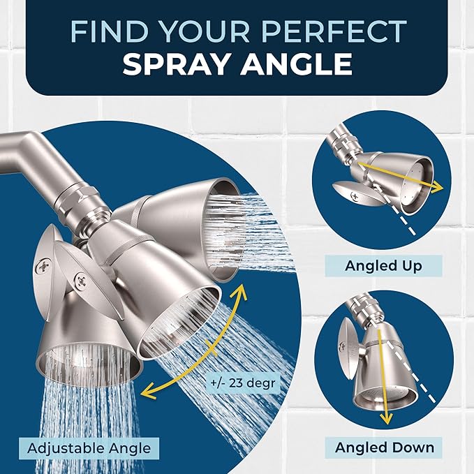 HammerHead Showers® Solid Metal 2 Inch High Pressure Shower Heads - BRUSHED NICKEL – 2.5 GPM Shower Heads High Pressure - High Flow Shower Head with ADJUSTABLE SPRAY PATTERN - Fixed Shower Head