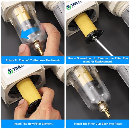TAILONZ PNEUMATIC 1/4 Inch NPT Air Filter Pressure Regulator Combo Piggyback - Image 6