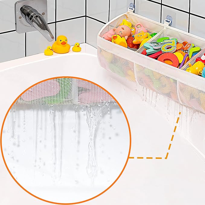 Original 3 Compartment Horizontal Large Openings Bath Toy Organizer for Tub, Capacity Upgrade Bath Toy Storage and Holder, Bathtub Toy Holder for Easy Access and Sorting of Toys.