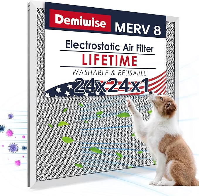 24x24x1 Electrostatic Air Filter, Washable & Reusable Aluminum AC/HVAC Furnace by Demiwise