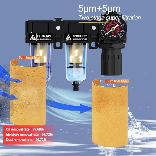 3/8" NPT Air Dryer System, Air Compressor Filter Dryer, 5 and 5 Micron Filter - Image 2