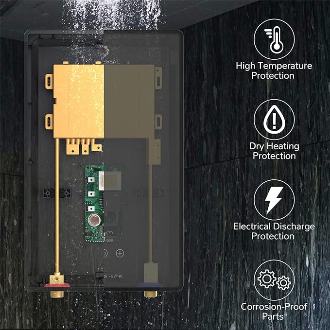 Airthereal Electric Tankless Water Heater, 9kW, 240Volts - Endless On-Demand Hot Water - Self Modulates to Save Energy Use - Small Enough to Install Anywhere - for Sink and Faucet, Evening Tide series