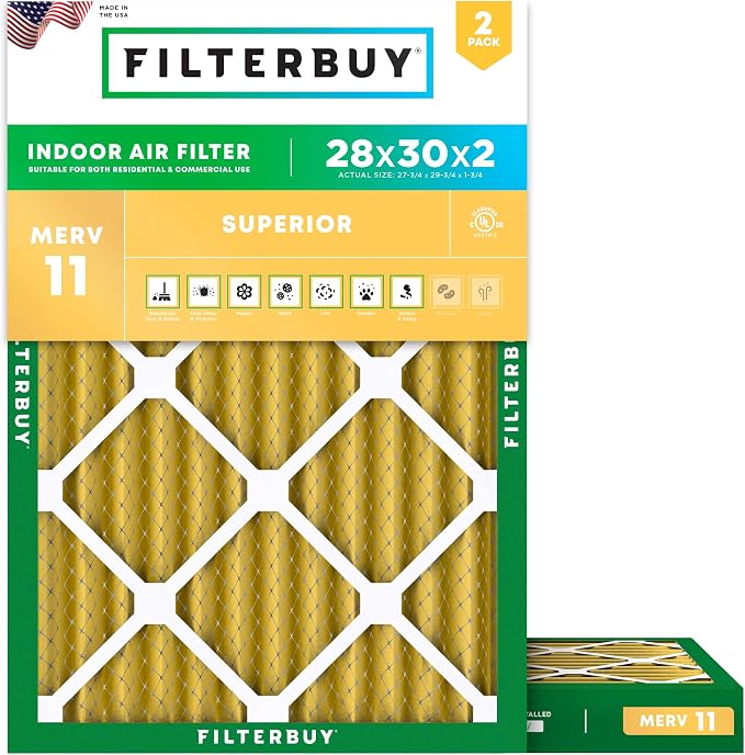 Filterbuy 28x30x2 Air Filter MERV 11 Superior Pet & Allergy Defense, by Filterbuy