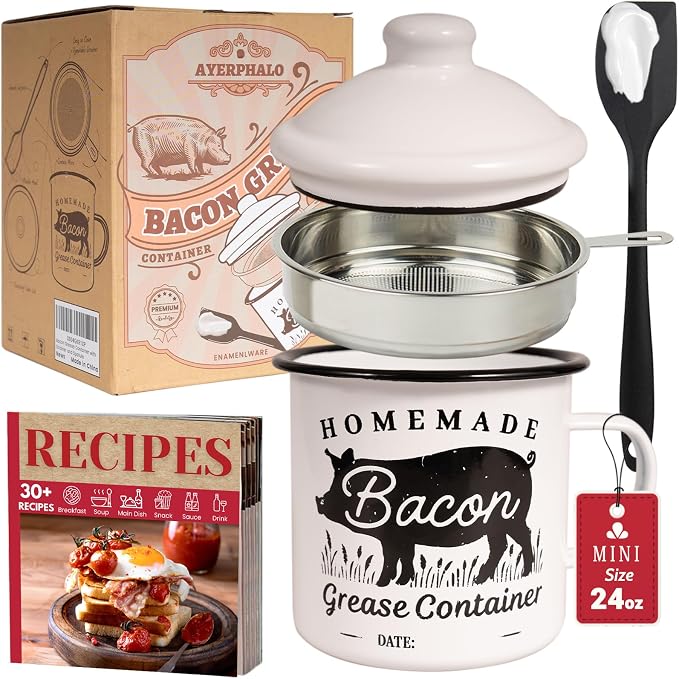 Bacon Grease Container with Strainer by Ayerphalo