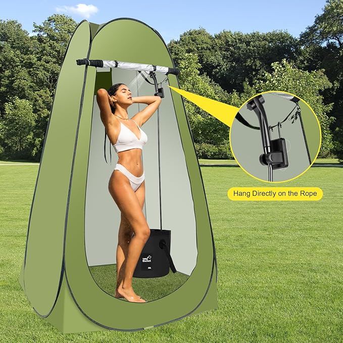 Portable Hot Shower Tent for Camping,Pop Up Privacy Tent with Rechargeable Camping Shower with 2000w Immersion Water Heater