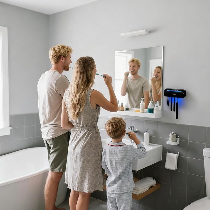 iHave Toothbrush Sanitizer and Holder, UV Toothbrush Holders for Bathrooms with 100M Negative Ions for 360° Disinfection, Mold Control & Odor Neutralization, 5-Slot Turbofan Drying Toothbrush Holder