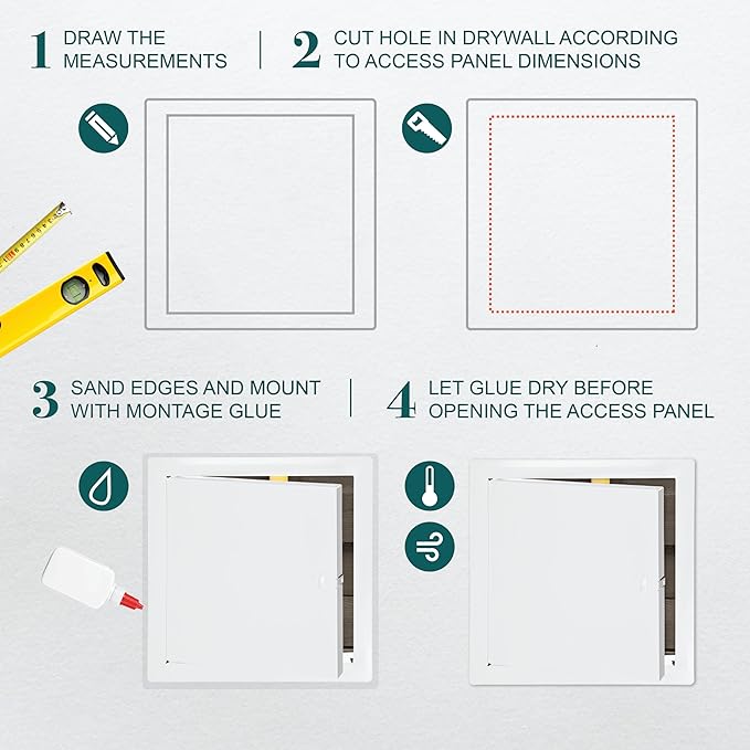 12" x 12" White Metal Access Panel. Service Shaft Door Panel. Plumbing, Electricity, Heating, Alarm Wall Access Panel for Drywall. Bathroom Services Access Hole Cover.