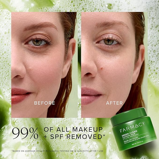 Farmacy Makeup Remover Cleansing Balm - Green Clean Waterproof Makeup Remover Balm + Oil Cleanser for Face - Gently Removes Make Up + SPF while Hydrating Skin (200ml)