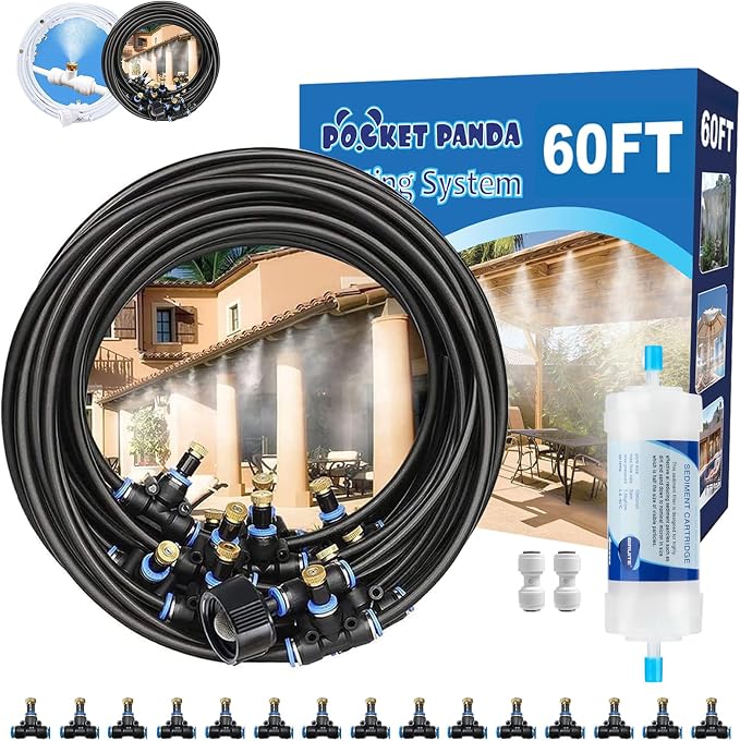 Misters for Outside Patio, Outdoor Water Misting Cooling System w Filter by POCKETPANDA