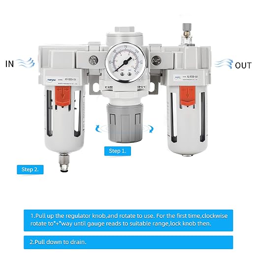NANPU 3/4" NPT Air Filter, Regulator & Lubricator Combo - Image 4