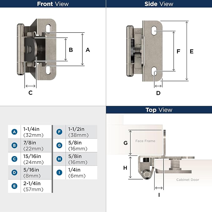 Amerock BPR871514 | Kitchen Cabinet Hinge | 1/4 inch Overlay Single Demountable - Image 4
