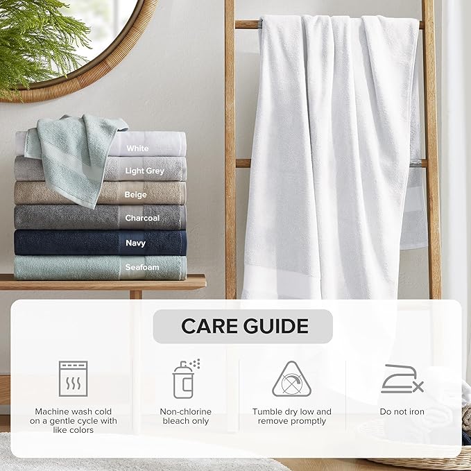 Comfort Spaces Turkish Bathroom Towel Set 6 Piece Luxury Bath Towel Set 2 Hand Towel for Bathroom 2 Washcloth 2 Large White Bath Towel Sets Long Staple Ultra-Soft Quick Dry Towel Set