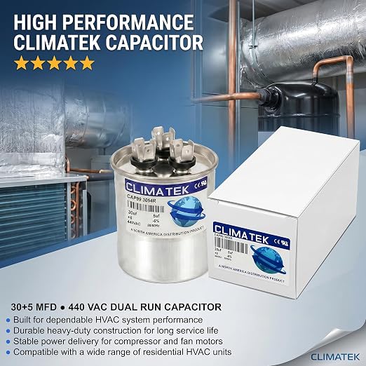 ClimaTek 30 + 5 MFD 370/440 Volt Dual Run Capacitor CAP99-3054R | 30/5 VAC | - Image 2