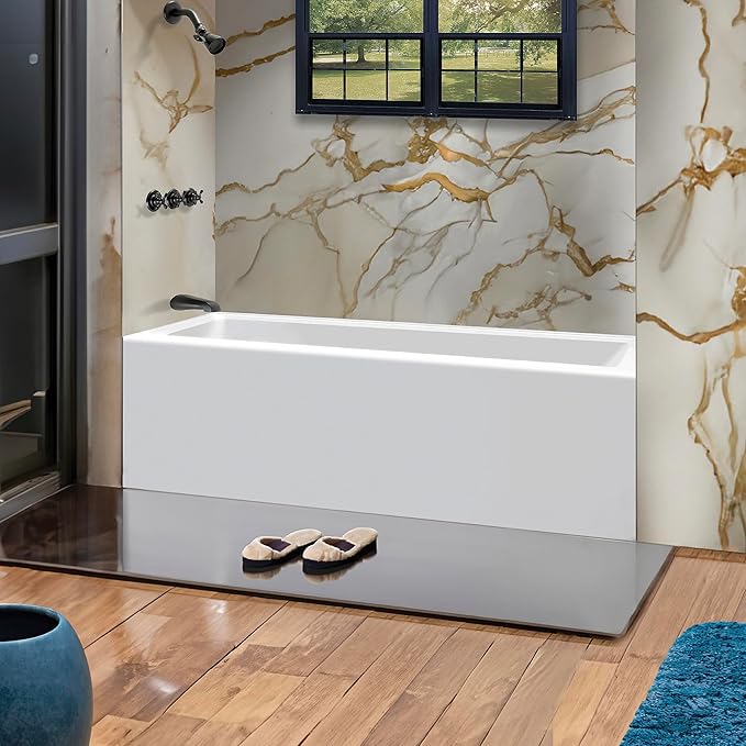 Fine Fixtures Acrylic, Fiberglass Alcove Soaking Bathtub with Integral Apron Front - Drain Included (66" x 36", Left Hand, White)