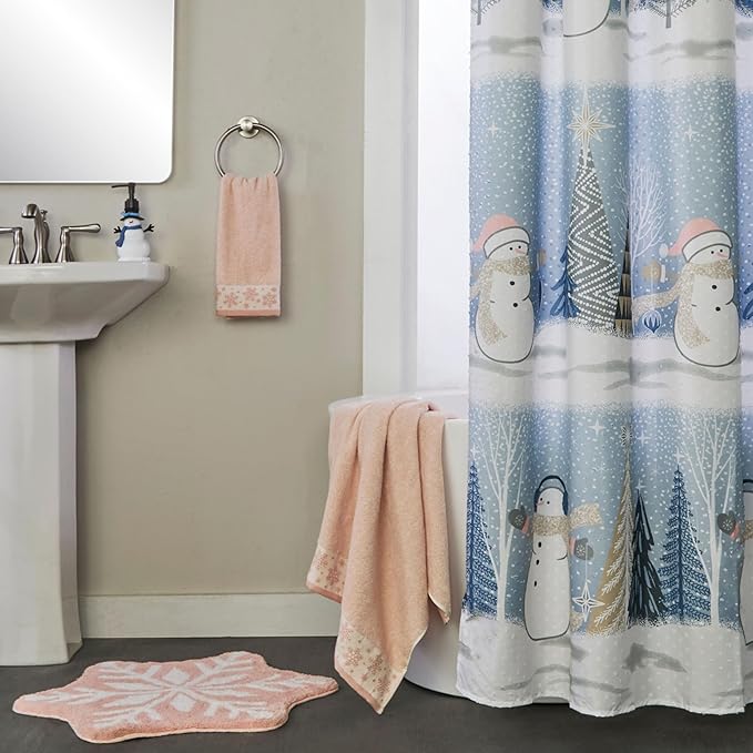 SKL Home Christmas/Winter Heather Snowflake 100% Cotton Premium Bath Towel, 500 GSM, Soft & Absorbent Jacquard, Decorative, Blush Pink