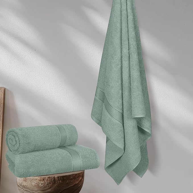 Elvana Home Cotton 2 Pack Oversized Bath Towel Set 28x55 inches, Large Bath Towels, Ultra Absorbant Compact Quickdry & Lightweight Towel, Ideal for Gym Travel Camp Pool - Jade