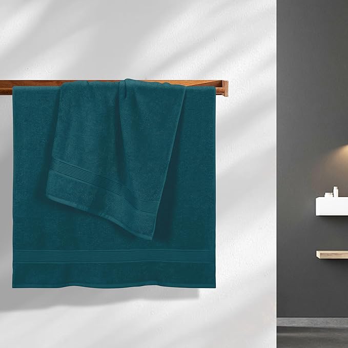 Belizzi Home Cotton 2 Pack Oversized Bath Towel Set 28x55 inches, Large Bath Towels, Ultra Absorbant Compact Quickdry & Lightweight Towel, Ideal for Gym Travel Camp Pool - Teal