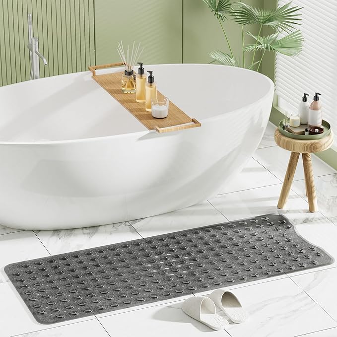 AmazerBath Shower Mat Non Slip 40 x 16 Inches, Shower Stall Mats with Suction Cups and Drain Holes, Non Slip Bath Mat for Tub for Elderly & Kids, Clear Black