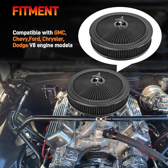 14"x3" High Flow Round Air Cleaner Filter Assembly Kit - Image 2