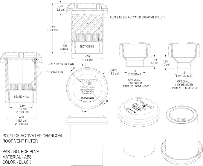 Polylok 3" & 4" Poly-Air™ Activated Carbon Vent Filter - Image 2