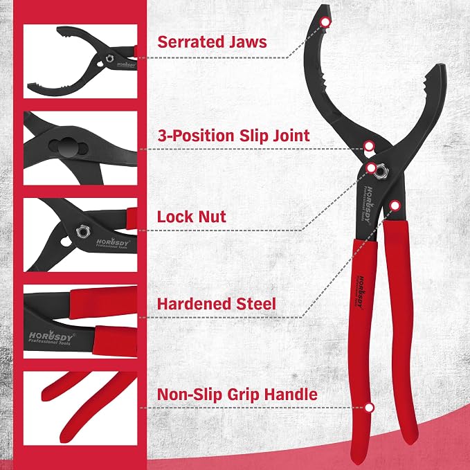 HORUSDY 12" Adjustable Oil Filter Pliers, Adjustable Oil Filter Wrench Removal - Image 7