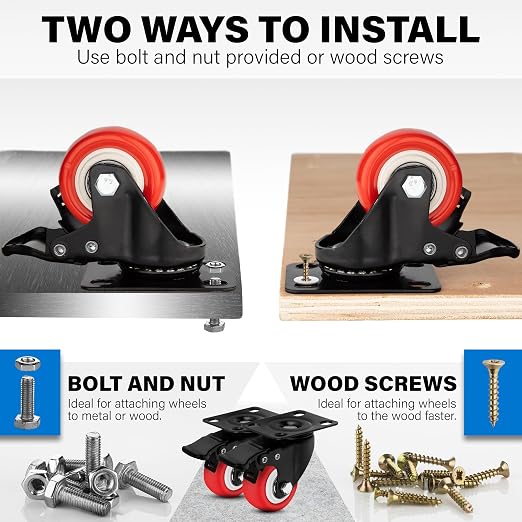 2 Inch Heavy Duty Casters Set of 4, Lockable Plate Caster Wheels - Image 6