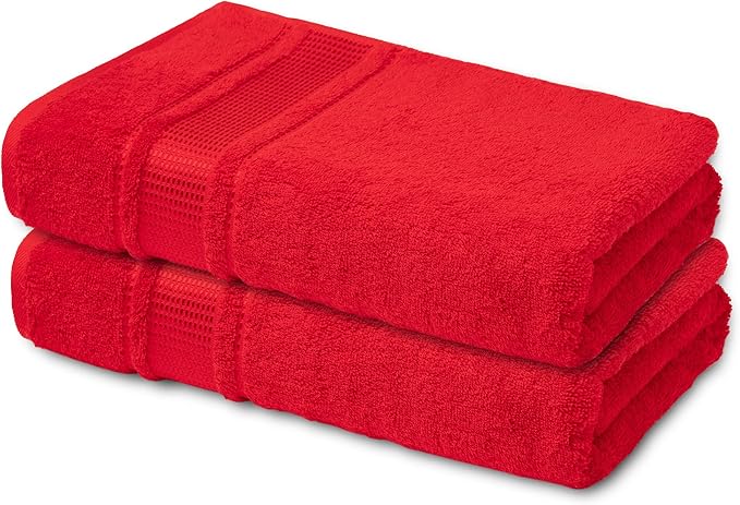 Melissa Linen, 2 Piece Bath Towel Set, 100% Turkish Cotton Bath Towels for Bathroom, Absorbent, Quick Dry, Durable and Soft Shower Towel, 28 in x 55 in, Spa and Hotel Quality, Red