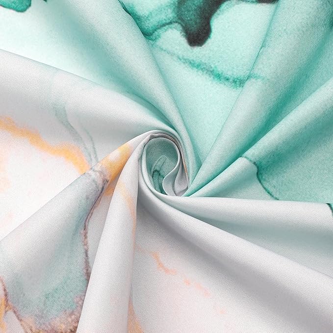Gibelle Small Stall Shower Curtain 36 x 72, Narrow Half Abstract Grey Teal Marble Shower Curtain, Modern Ink Art Waterproof Fabric Shower Curtain Set with Hooks