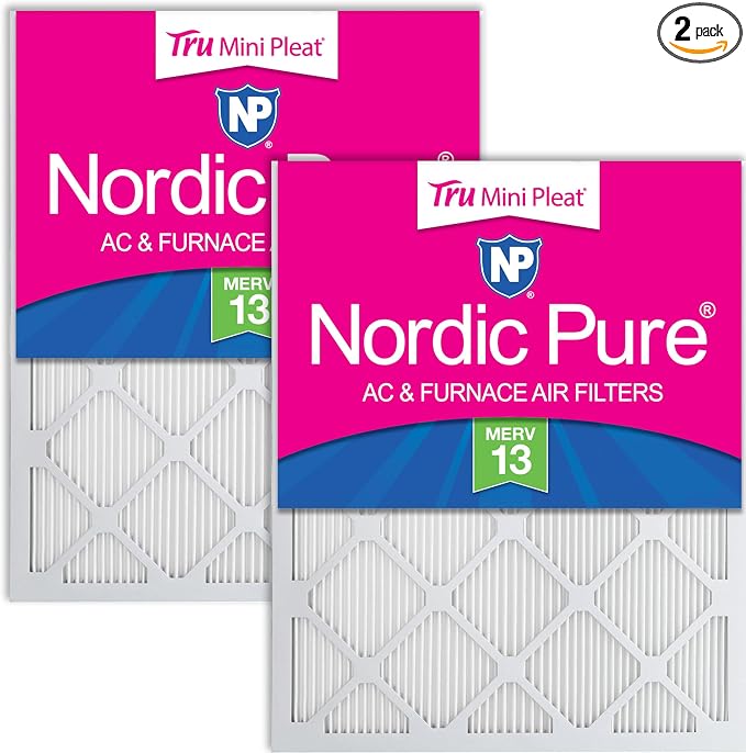 Nordic Pure 16x25x1 Tru Mini Pleat MERV 13 AC Furnace Air Filters 2 Pack | by NordicPure