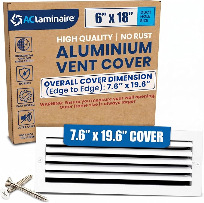6x18 Inch Aluminum 1-Way Air Flow Vent Cover Wall or Ceiling – Quiet HVAC Wall by ACLAMINAIRE