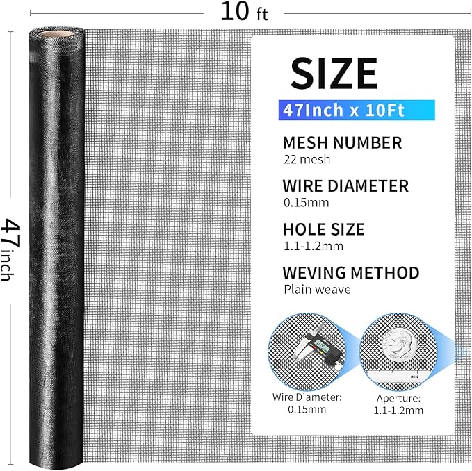 304 Stainless Steel Mesh, 47in x 10ft, 22 Mesh, Sturdy Metal Screen Roll - Image 3