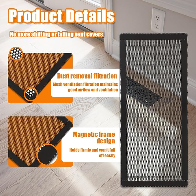 Magnetic Floor Vent Covers- 4"x10" Air Vent Screen Mesh Cover, Floor Register - Image 3