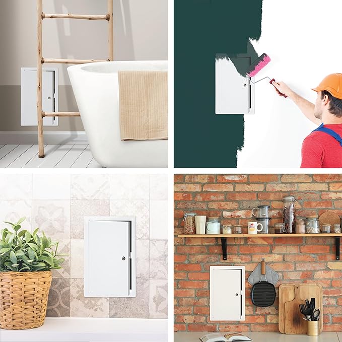 10" x 16" Lockable White Metal Access Panel - Service Shaft Door with Key - Plumbing, Electricity, Heating, Alarm Wall Access Hole Cover for Bathroom Services